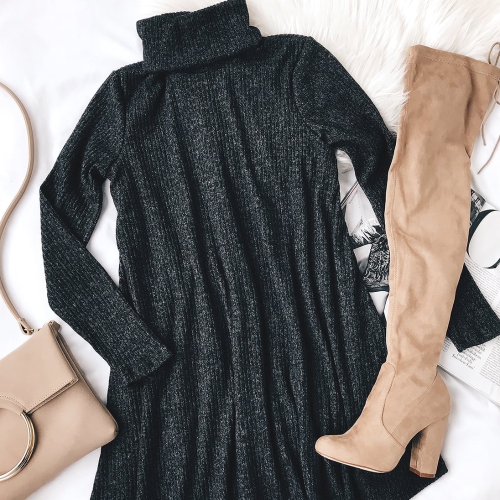 COZY EXPRESS DARK GREY SWING SWEATER DRESS